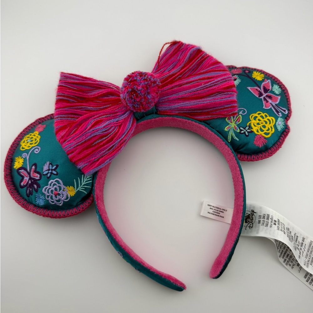 Disney Teal Ear Headband with Bright Pink Bow and Multicolor Embroidery